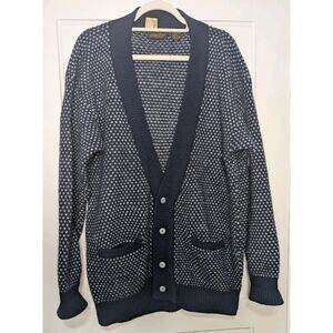 Vtg Eddie Bauer Mens L Wool Cardigan V Neck Sweater Birdseye Grandpa core (901)